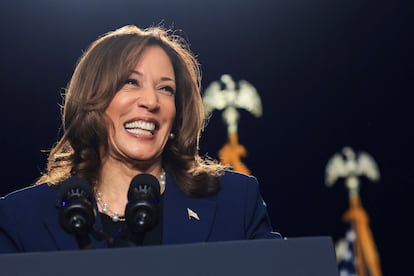 Kamala Harris, este martes en un mitin cerca de Milwaukee (Wisconsin).