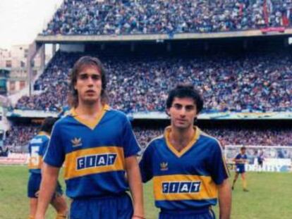 Latorre junto a Gabriel Batistuta en su primera etapa en Boca, en 1991.