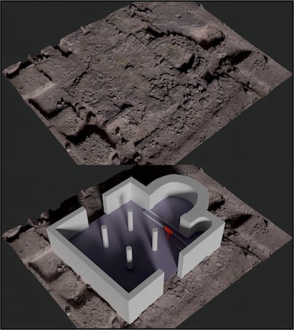 Reconstrucción digital de la sinagoga hallada en la ciudad iberorromana de Cástulo, en Linares (Jaén).