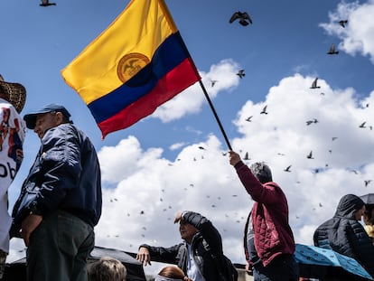 Simpatizantes del presidente de Colombia, Gustavo Petro, en la Plaza de Bolívar, en Bogotá, el 19 de septiembre de 2024.