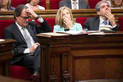 Artur Mas, Joana Ortega i Francesc Homs, avui al Parlament.