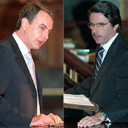 José Luis Rodríguez Zapatero y José María Aznar, durante sus intervenciones en el pleno.