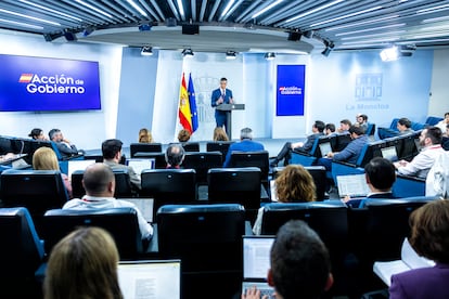 Sánchez, el martes en su comparecencia en La Moncloa tras el Consejo de Ministros.