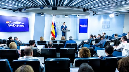 Sánchez, el martes en su comparecencia en La Moncloa tras el Consejo de Ministros.
