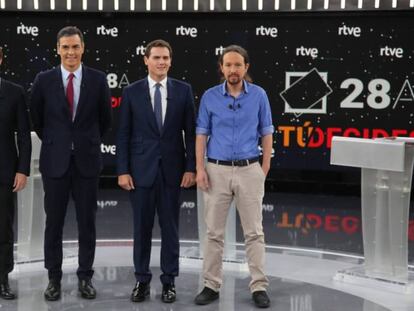 Los cuatro principales candidatos, en el debate de TVE del pasado abril.