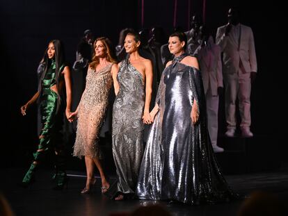 De izquierda a derecha, Naomi Campbell, Cindy Crawford, Christy Turlington y Linda Evangelista, durante la Vogue World Party, el 14 de septiembre de 2023, en Londres.