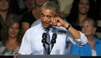 Barack Obama durante su discurso en la Universidad Macomb Community.