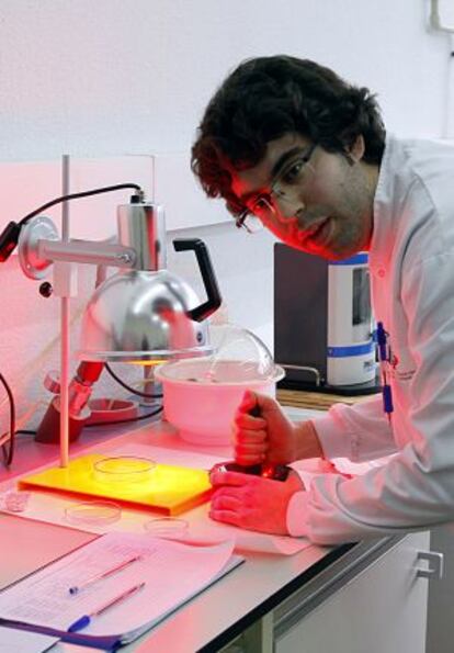 Un estudiante en el laboratorio de Materiales.