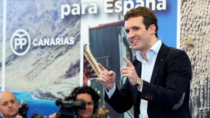 El presidente del PP, Pablo Casado, en Las Palmas de Gran Canaria, el pasado 4 de enero..