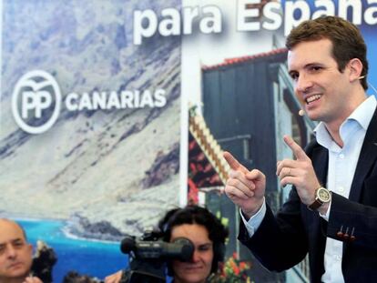 El presidente del PP, Pablo Casado, en Las Palmas de Gran Canaria, el pasado 4 de enero..