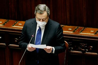 El primer ministro italiano, Mario Draghi, durante una comparecencia en el Parlamento, en Roma, el 11 de enero.