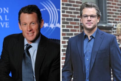 El ciclista Lance Armstrong, a la derecha, y el actor Matt Damon.