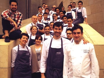 Daniel Patterson (izquierda) y Josean Alija, juntos para un menú a cuatro manos en el restaurante Nerua, en Bilbao.