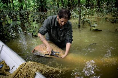 João Campos-Silva, ecologista brasileño que ha desarrollado un plan para salvar a una especie en peligro de extinción del Amazonas. (© Rolex / Marc Latzel).