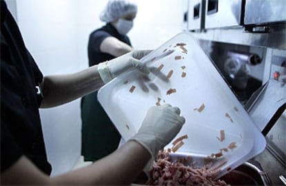 Dos empleadas de un restaurante utilizan guantes de látex para manipular los alimentos.