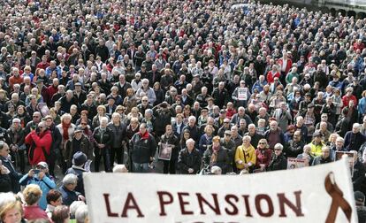 Concentración de pensionistas en Bilbao el 12 de marzo de 2018.