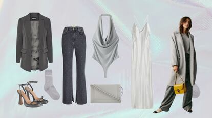 Blazers, pantalones, tacones, vestidos y más, en colores grises para un look groutfit más arreglado.