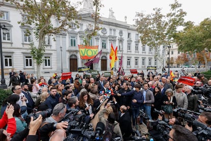 MADRID, 14/11/2023.- El presidente de Vox, Santiago Abascal, atiende a los medios tras presentar la querella contra Pedro Sánchez.