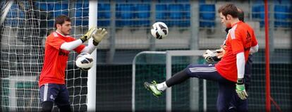 Casillas, en el entrenamiento en Valdebebas.