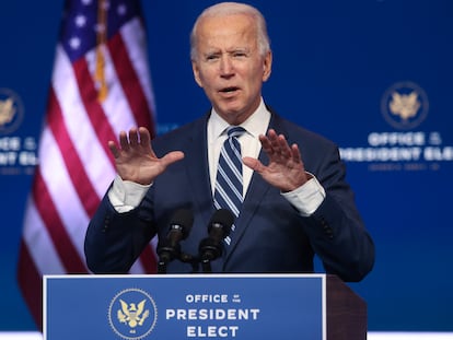 El presidente electo de los Estados Unidos, Joe Biden, durante una conferencia de prensa en Wilmington, Delaware, este martes.