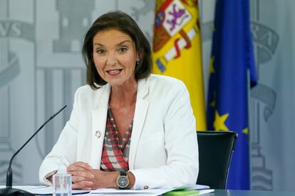 Reyes Maroto, durante la rueda de prensa posterior al Consejo de Ministros en junio. 