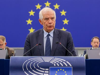 Borrell, durante el debate en Estrasburgo sobre el conflicto entre Israel y Palestina, este miércoles.