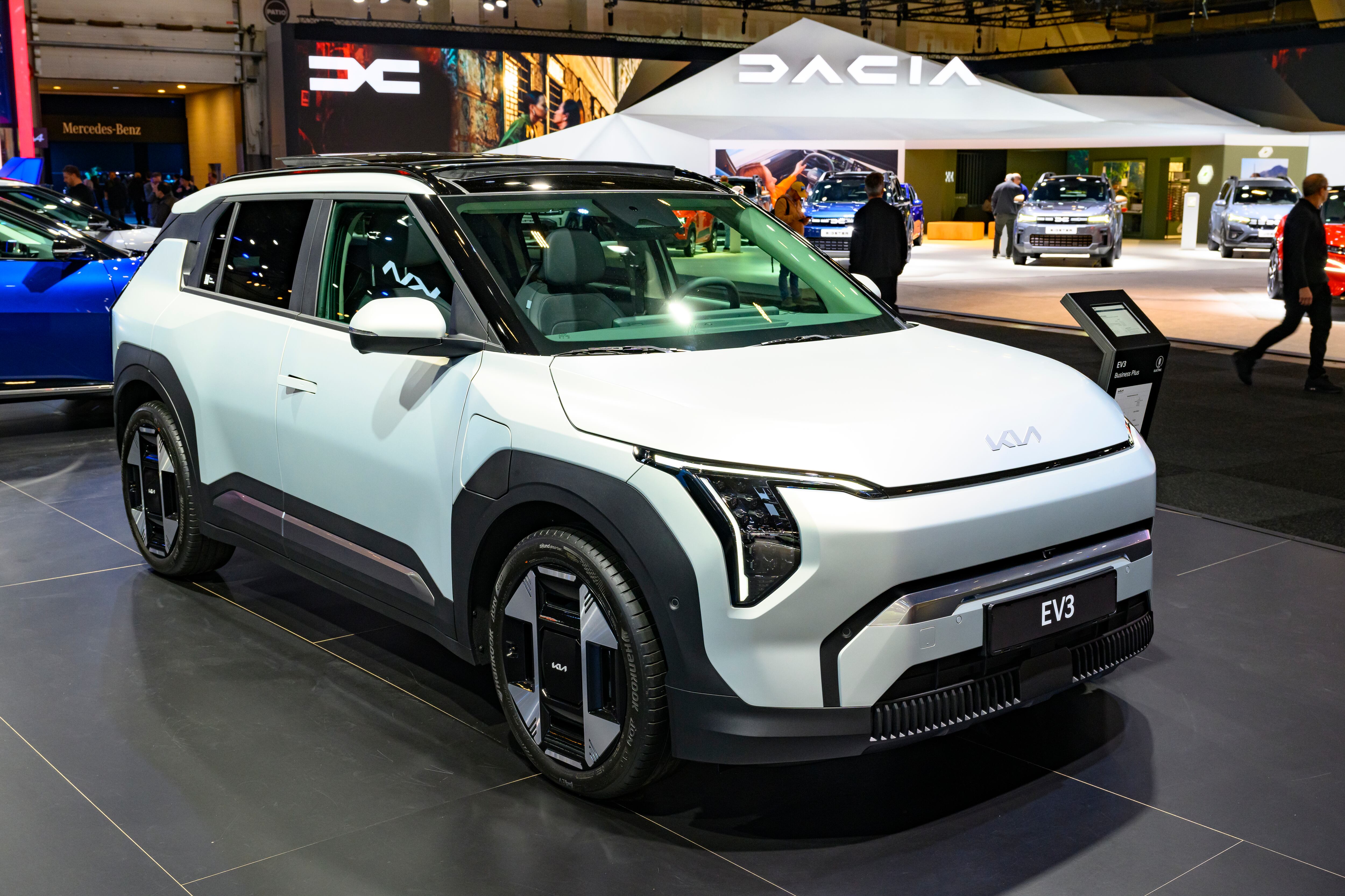 Un Kia EV3 en el Salón del Automóvil de Bruselas en enero.