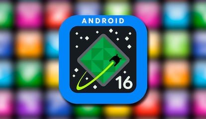 Logotipo de Android 16 con iconos de fondo