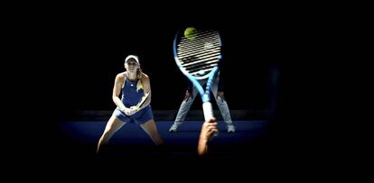 Wozniacki, al resto durante su partido contra Mertens.