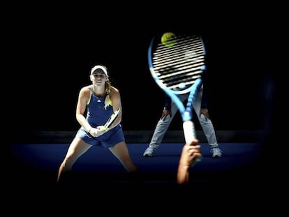 Wozniacki, al resto durante su partido contra Mertens.