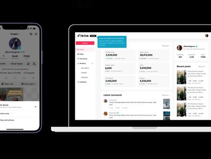 TikTok Studio en un teléfono y portátil