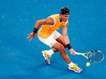 Nadal, durante el partido contra De Miñaur.