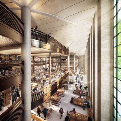 Una imagen digital de la biblioteca remodelada por el estudio de Norman Foster.