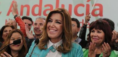 Susana Díaz celebra su victoria en Sevilla.