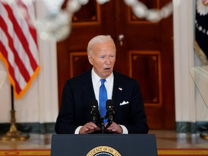 Joe Biden, este lunes en la Casa Blanca, da una declaración sobre la sentencia del Supremo.