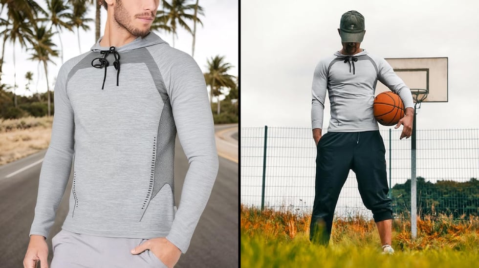 Sudadera deportiva con capucha ajustable.