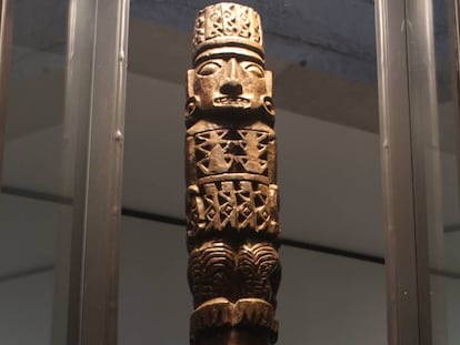 El ídolo de Pachacámac en el Museo de sitio arqueológico de la zona.