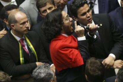 Jean Wyllys durante a votação do impeachment na Câmara de Deputados, em 17 de abril.