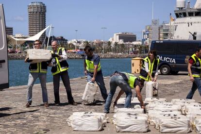 Police officers on a drug bust in the Canary Islands earlier this month that netted a "top Venezuelan kingpin."
