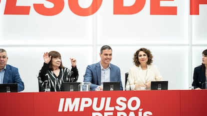 El presidente del Gobierno y secretario general del PSOE, Pedro Sánchez, en la reunión de la Ejecutiva Federal al día siguiente de las elecciones vascas. este lunes en Madrid.
