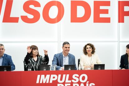 El presidente del Gobierno y secretario general del PSOE, Pedro Sánchez, en la reunión de la Ejecutiva Federal al día siguiente de las elecciones vascas. este lunes en Madrid.