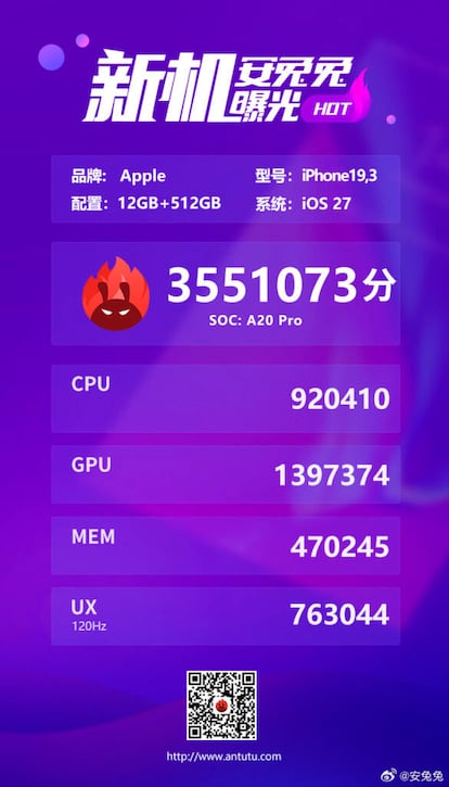 iPhone 18 Pro Max en AnTuTu