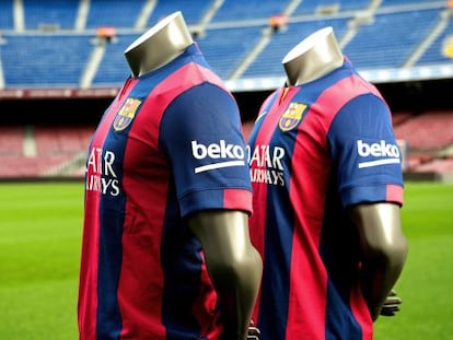 La equipaci&amp;oacute;n del Barcelona con el nuevo patrocinador.