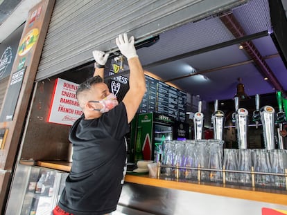 A bar in Gran Canaria preparing to reopen on Monday.