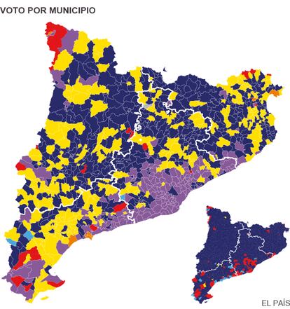 Voto por municipio en Cataluña en las pasadas elecciones generales.