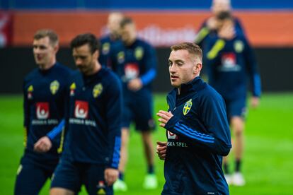 Dejan Kulusevski, durante un entrenamiento de Suecia. / (AFP)