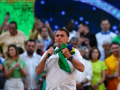 Jair Bolsonaro, presidente de Brasil, habla durante el acto en el que formalizó su candidatura a la reelección, en Río de Janeiro el 24 de julio.