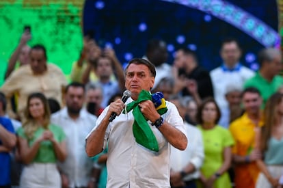 Jair Bolsonaro, presidente de Brasil, habla durante el acto en el que formalizó su candidatura a la reelección, en Río de Janeiro el 24 de julio.