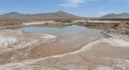 Laguna hipersalina formadas en el corazón árido del Desierto de Atacama después de las lluvias sin precedentes de 2015 a 2017.