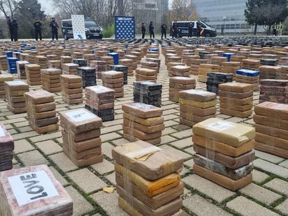 Eleven tons of cocaine displayed at the Canillas Police Complex in Spain, December 12, 2023.